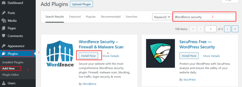 Install Wordfence security plugin