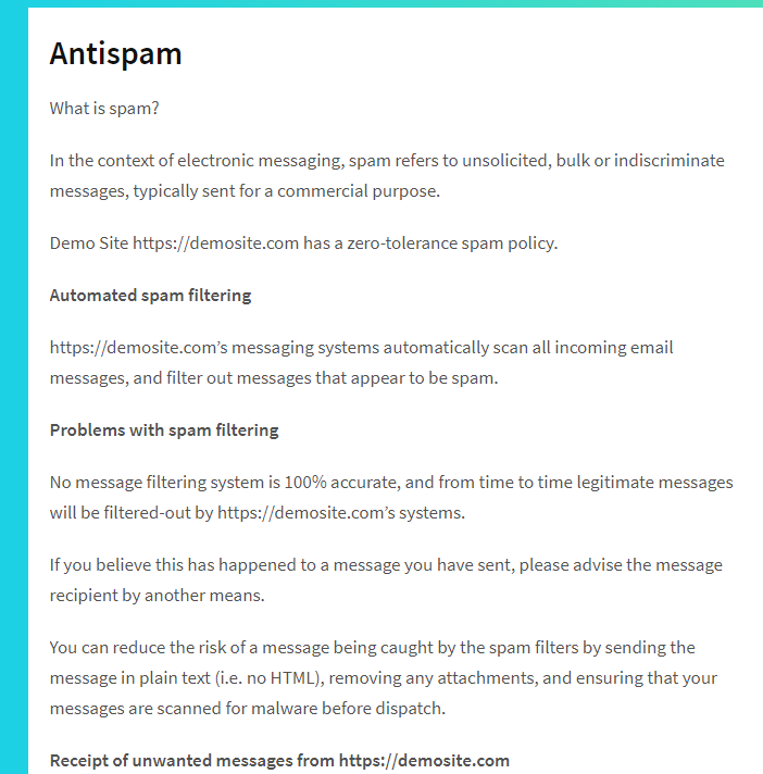 Example of Antispam content