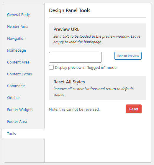 Design panel tools