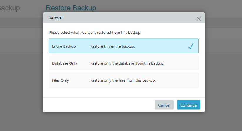 Restore option of BackupBuddy