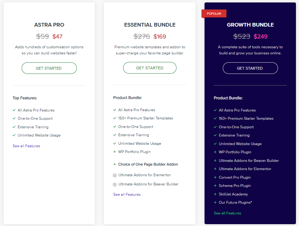 Astra theme pricing plans