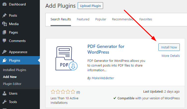 install PDF generator plugin