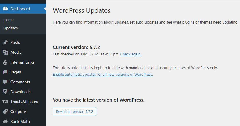 Upgrade WordPress version