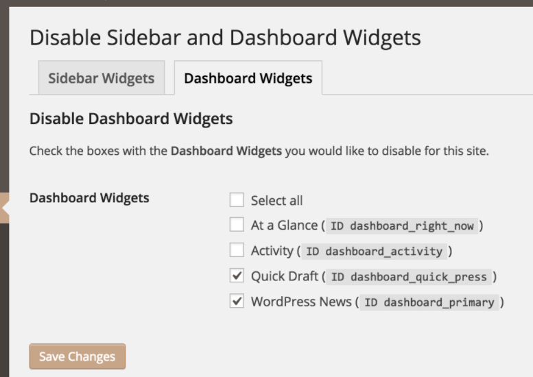 disable widgets