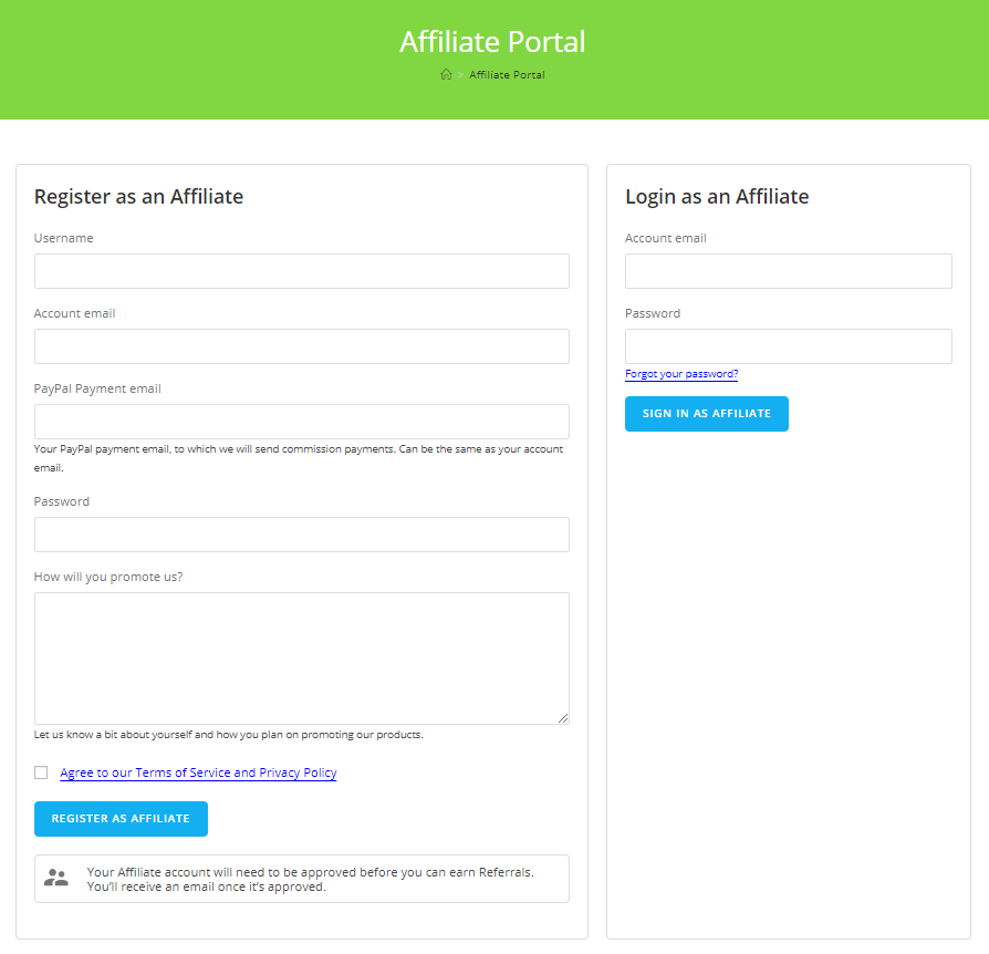 affiliate register form