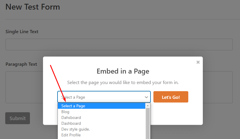 WP forms embed