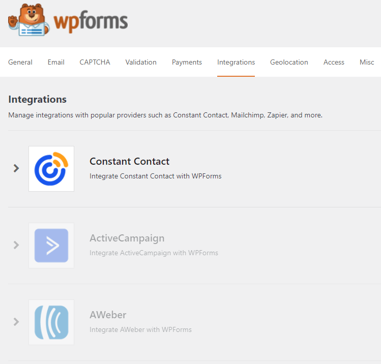 WPForms Integrations