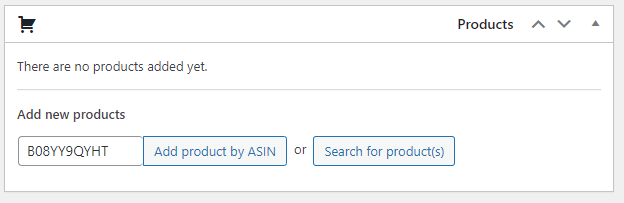 Product search box for table