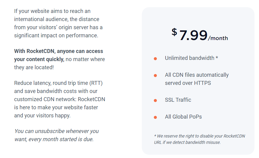 wp rocket CDN featrues and price