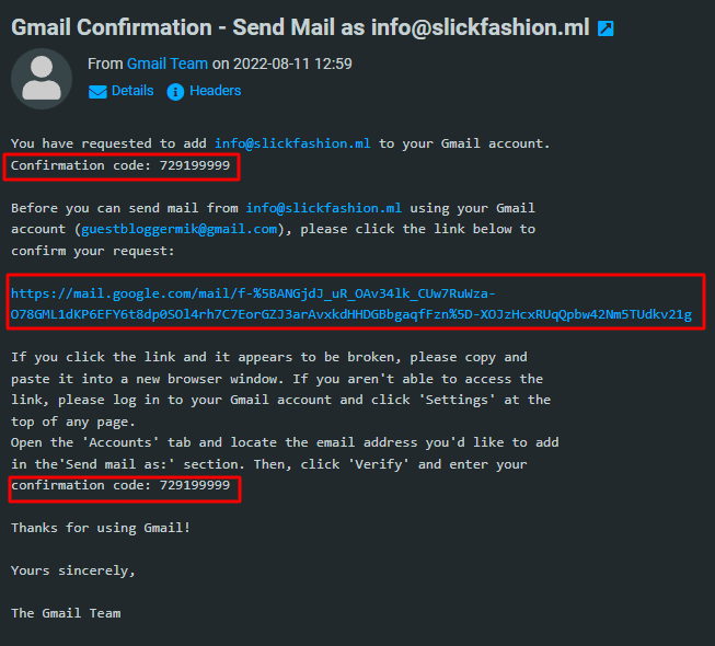 Gmail Confirmation Code