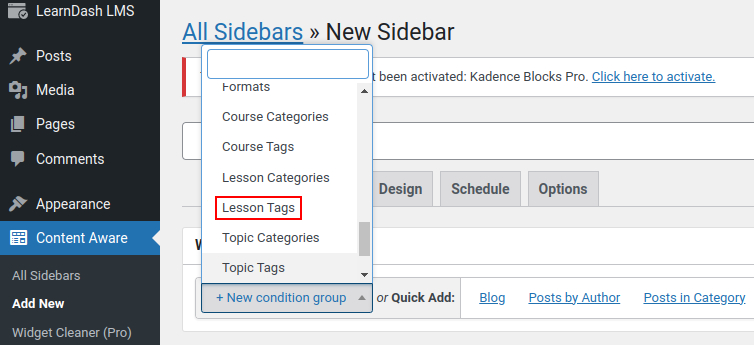 content aware lesson tags