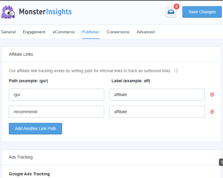 monsterinsight publisher affilate and ads tracking