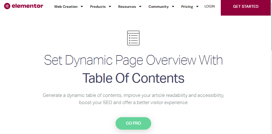 elementor table of contents plugin